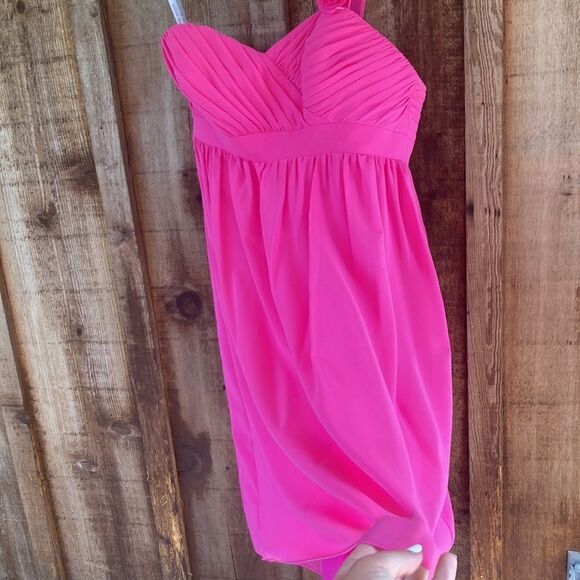 Alfred Angelo Fuchsia Chiffon Cocktail Bridesmaid Dress Floral OneShoulder/strap - Picture 3 of 12